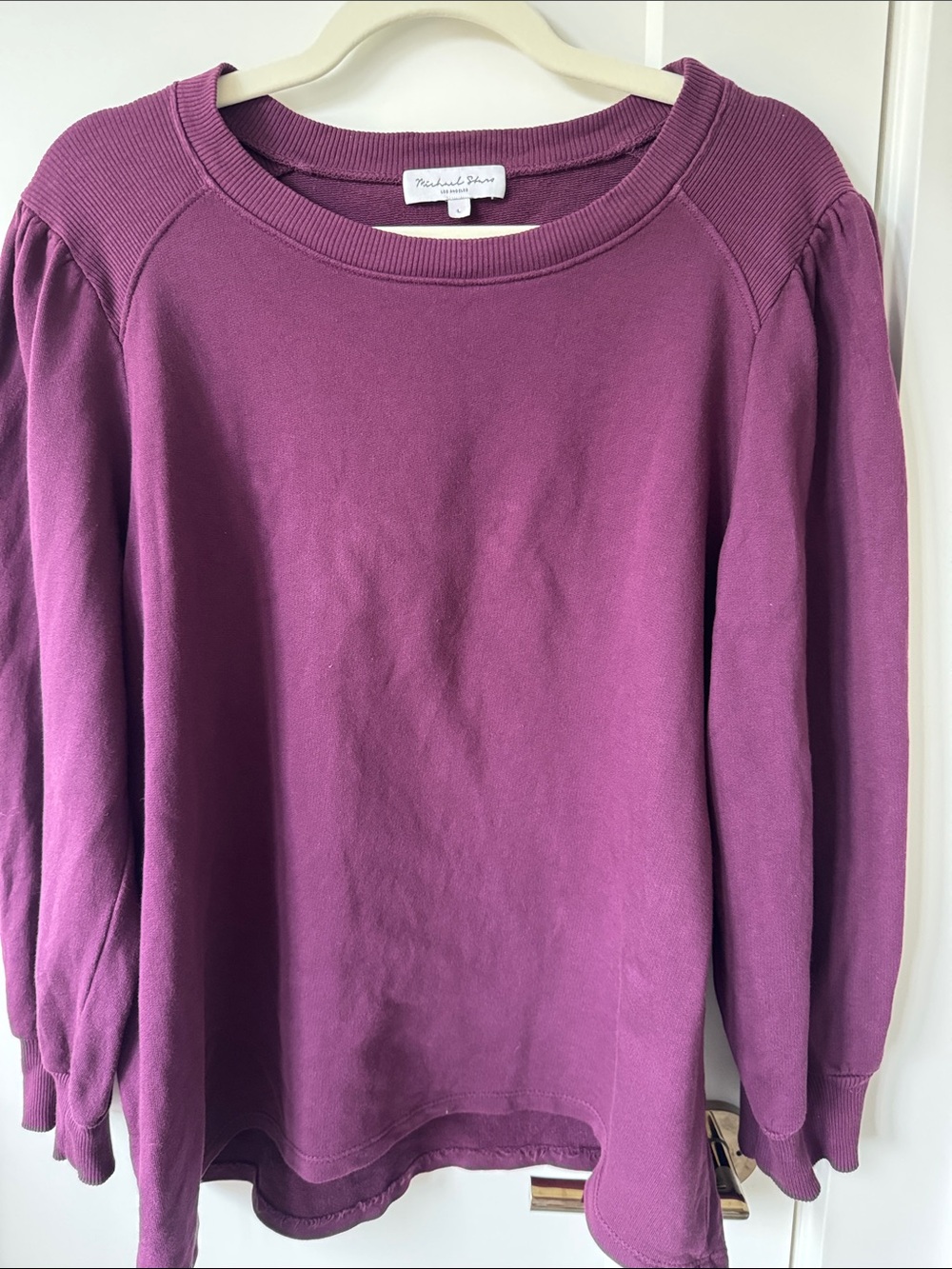 Michael Stars Deep Plum Puff-Sleeve Crewneck Sweatshirt